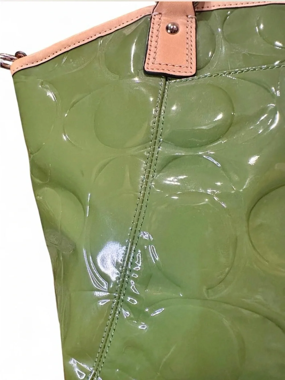 Coach Peyton Embossed Patent Leather Tote Bag F20028 Apple Green